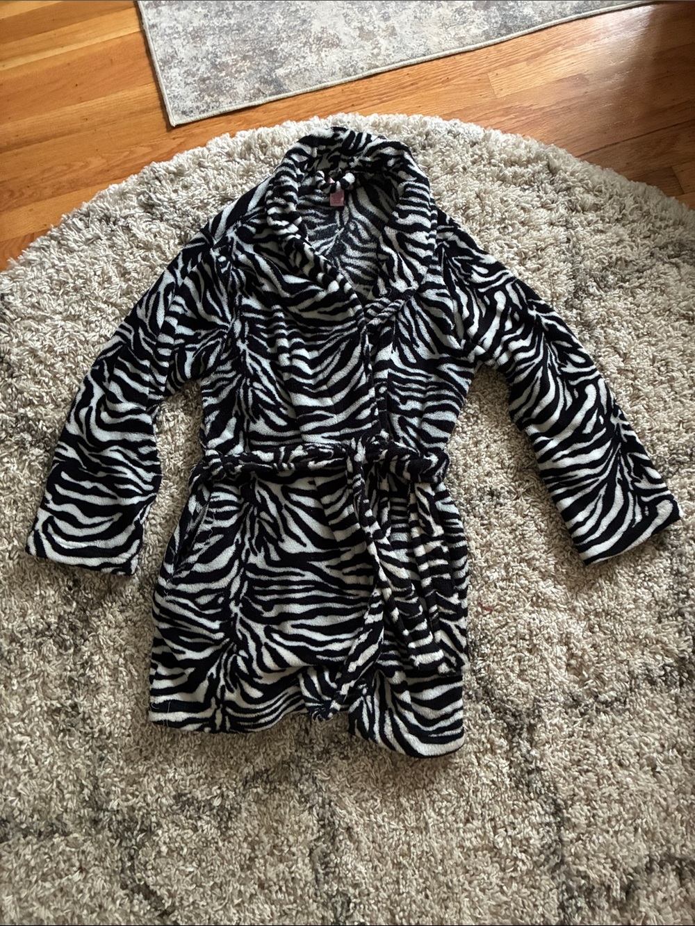 Zebra Print Plush Robe Jacket - Black & White